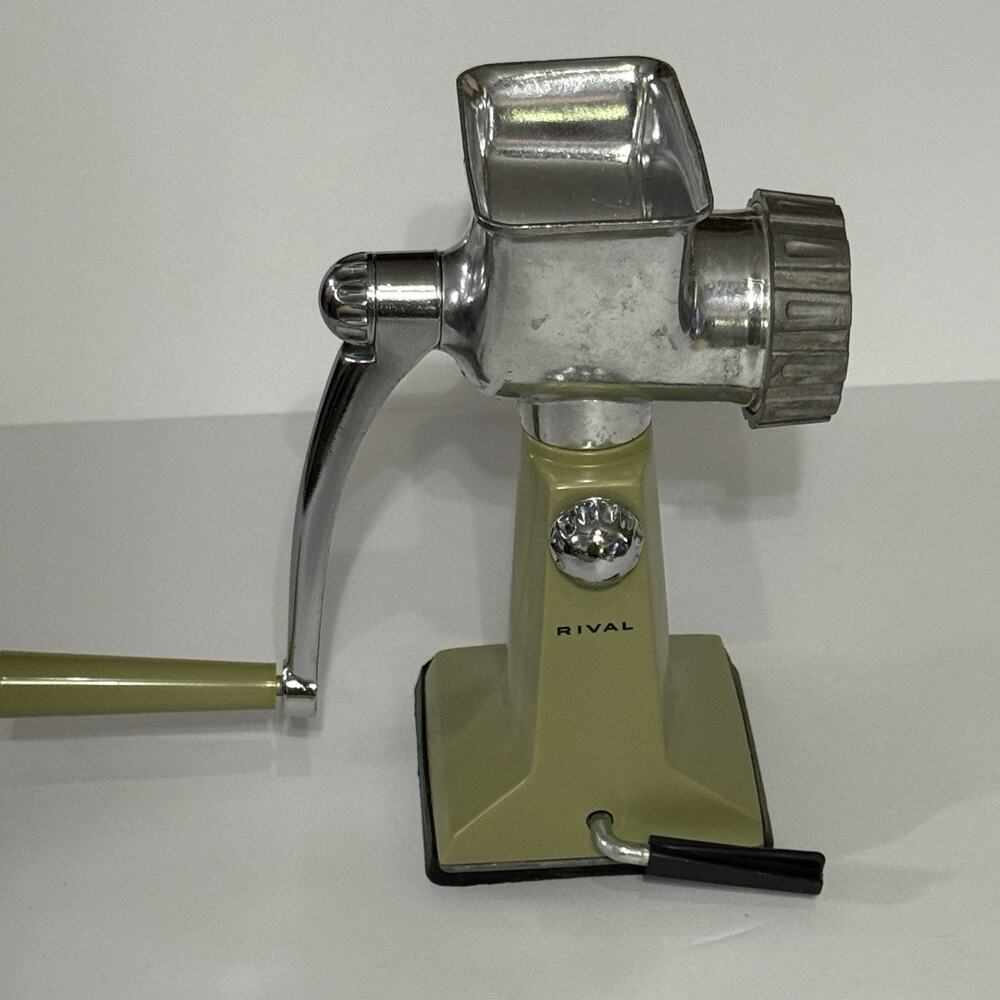 Vintage Rival Hand Crank Meat Grinder Avocado Green MCM Manual Food Chopper